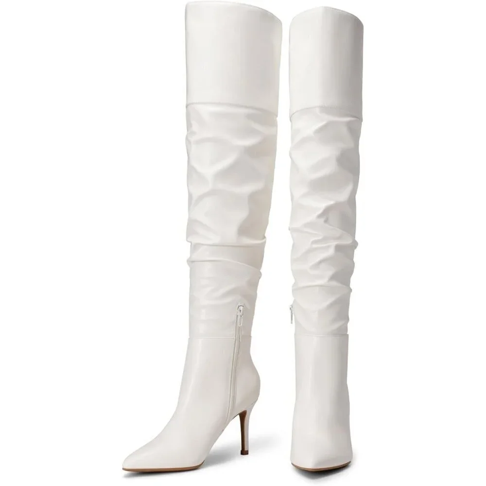 Women's White-pu Faux Leather Over The Knee Boots Thigh High Pointed Toe Boot